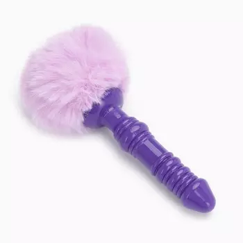 Анальная пробка с мехом, втулка силикон, 13026 мм, хвост 65 мм, кольца, сиреневый