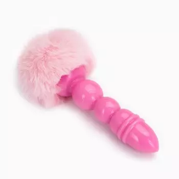 Анальная пробка с мехом, втулка силикон, 13021 мм, хвост 65 мм, шары, розовый