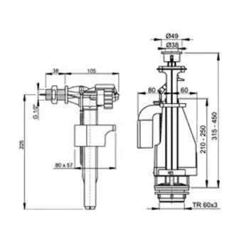 Арматура для смывных бачков Alcaplast 1/2, двойной с кнопкой