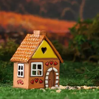 Аромалампа для эфирных масел «Домик с сердечком», керамика, 9 см, ручная работа, МИКС