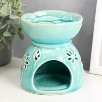 Аромалампа для эфирных масел «Лотосы», керамика, голубая, 11.21010 см