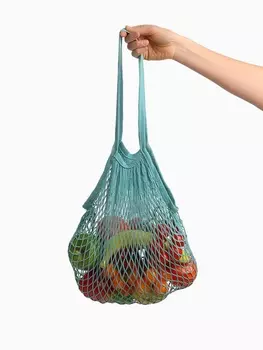 Сумка-авоська хозяйственная, клетка 1.5 см, бирюзовая