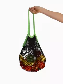 Сумка-авоська хозяйственная, клетка 1.5 см, чёрная/зелёная