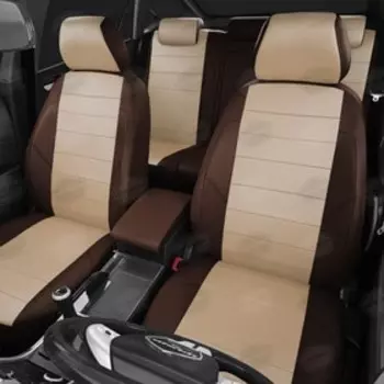 Авточехлы для Mitsubishi Pajero Sport 2 с 2014-2016 г., джип, перфорация, экокожа, цвет бежевый, шоколад
