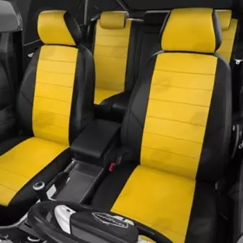 Авточехлы для Opel Astra J с 2011-2018 г., купе, перфорация, экокожа, цвет жёлтый, чёрный