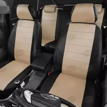 Авточехлы для Opel Vectra C с 2002-2008 г., седан, перфорация, экокожа, цвет бежевый, чёрный