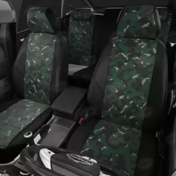 Авточехлы для Renault Duster 2 с 2021-н.в., джип, брезент, экокожа, цвет арми, чёрный