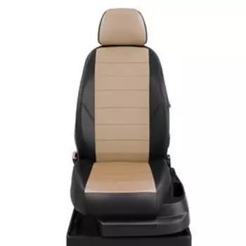 Авточехлы для Skoda Karoq с 2020-н.в., джип, перфорация, экокожа, цвет бежевый, чёрный