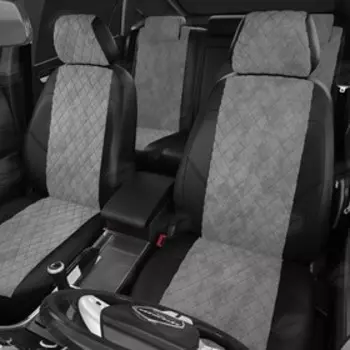 Авточехлы для Subaru Forester 5 с 2018-н.в. джип Заднее сиденье единое, спинка 40 на 60. Задний подлокотник (молния+чехол), 5-подголовников