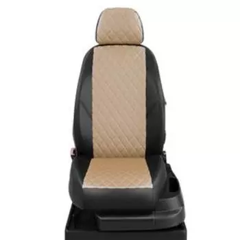 Авточехлы для Toyota Yaris 1 с 1999-2005г. хэтчбек спинка 40/60, сиденье единое, 5-подголовников. середина: экокожа бежевая с перфорацией. боковины, с