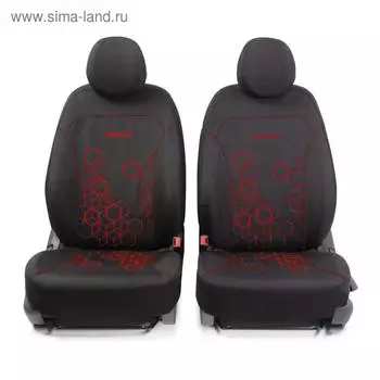 Авточехлы HOLOGRAM, материал однотонный жаккард с фигурной вышивкой, 2 мм поролон, 3D крой, 11 предметов, 5 подголовников, 2 молнии, AIRBAG черно-красный