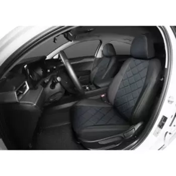 Авточехлы Rival Ромб (зад. спинка 40,60) для сидений Skoda Rapid I, II лифтбек, Volkswagen Polo VI лифтбек, алькантара, эко-кожа, черные, SC.5101.4