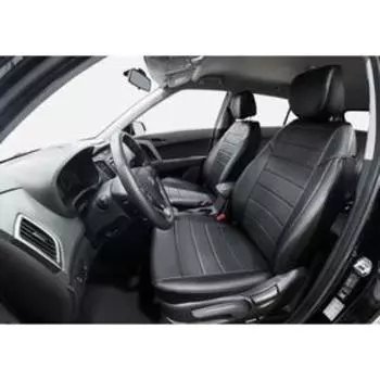 Авточехлы Rival Строчка, задняя спинка раздельная 40/60, Hyundai Creta 2016-2020 2020-н.в., эко-кожа, черные, SC.2302.1