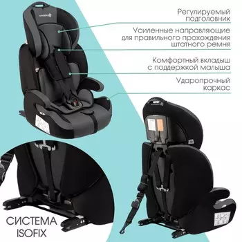 Автокресло Крошка Я Flex plus ISOFIX, группа 1/2/3, 9-36 кг, (1-12 лет) Серый/Черный