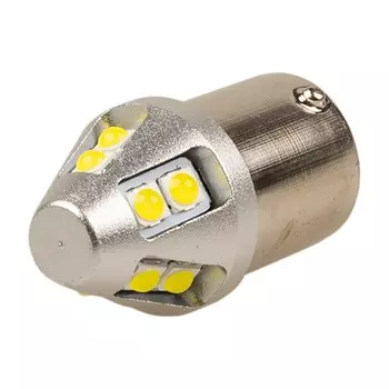Автолампа диод Skyway S25 (P21W), 12-24V, 10 SMD диода BA15s 1-конт биполярная, белая