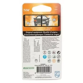 Автолампа Philips T4W (BA9s), 12 В, 12929 B2, 2шт.