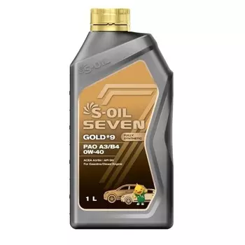 Автомобильное масло S-OIL 7 GOLD #9 PAO A3/B4 0W-40 синтетика, 1 л