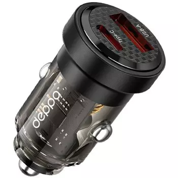 Автомобильное зарядное устройство Deppa (11218) USB-C, USB A, QC 3.0, Cristal, прозрачный
