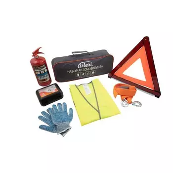 Автомобильный набор Plus ARBORI, аптечка, жилет, огнетушитель, знак, перчатки, трос 5 т
