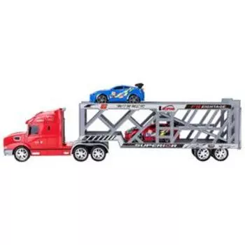 Автовоз - тягач 66 см, красный,2 гоночные машины