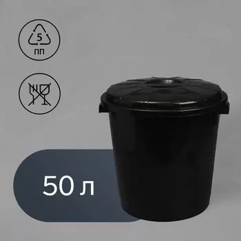Бак хозяйственно - бытовой, 50 л, полипропилен, с крышкой, чёрный