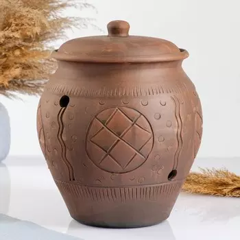 Банка для хранения лука Кунгурская керамика «Орнамент», 5 л, с отверстиями для вентиляции, молочение, коричневая