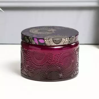 Банка для свечей стекло с крышкой "Цветочная" фиолет, круглая 5х7х7 см, МИКС