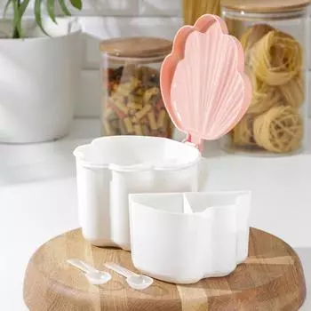 Банка пластиковая для сыпучих продуктов, 4 отсека с ложками, 16×15×10 см, цвет МИКС