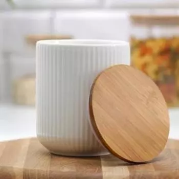 Банка для сыпучих BellaTenero, 600 мл, d=10 см, с бамбуковой крышкой, фарфор, белая