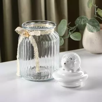 Банка стеклянная для хранения сыпучих продуктов Доляна «Ёжик в золотом», 950 мл, 1120 см, с керамической крышкой