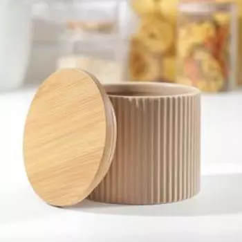 Банка для хранения сыпучих продуктов «Дымка», 0,85 мл, 1210 см, с бамбуковой крышкой, керамическая, цвет бежевый