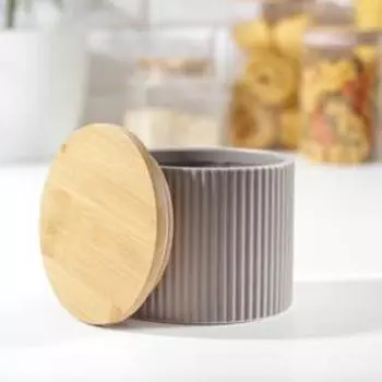 Банка для сыпучих «Дымка», 850 мл, 1210 см, с бамбуковой крышкой, керамика, бежевая