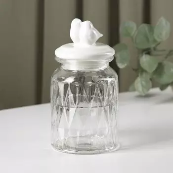 Банка стеклянная для хранения сыпучих продуктов Доляна «Голубки», 800 мл, 1120 см, с керамической крышкой