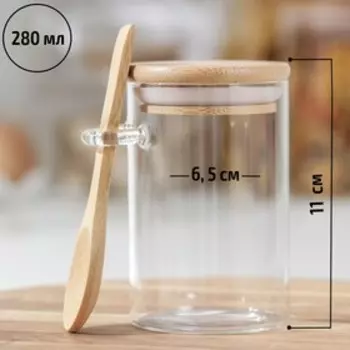 Банка для хранения сыпучих Bella Tenero «Эко», 400 мл, 10.58.5 см, с бамбуковой крышкой, с ложкой, стекло