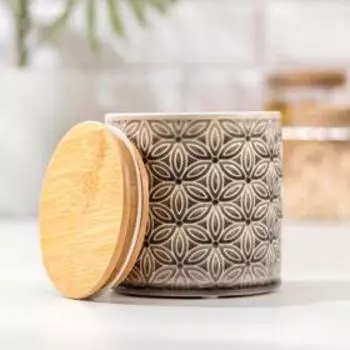 Банка керамическая для сыпучих продуктов «Кружева. Цветок» 450 мл, 10×10,5 см, цвет серый