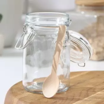 Банка для сыпучих продуктов Доляна «Оптима», 300 мл, 8.56.511 см, с бугельным замком и ложкой, стекло