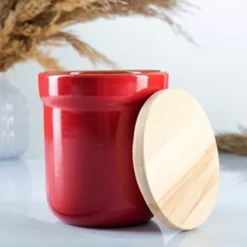 Банка под сыпучие с деревянной крышкой "Вятская" 1л / 12х15см, красная