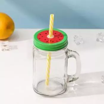 Кружка Доляна «Гладь», 450 мл, 107.513 см, с крышкой и трубочкой, стекло