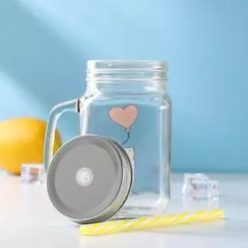 Кружка Доляна «Медведь», 450 мл, 107,513 см, стекло, с крышкой и трубочкой