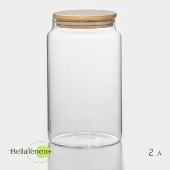 Банка для сыпучих продуктов BellaTenero «Эко», 2 л, 1220 см, с бамбуковой крышкой, стекло, прозрачная