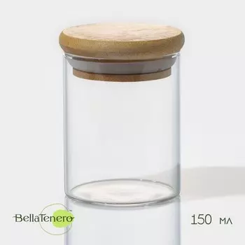 Банка для сыпучих BellaTenero «Эко», 150 мл, 5.57 см, с бамбуковой крышкой, стекло, прозрачная