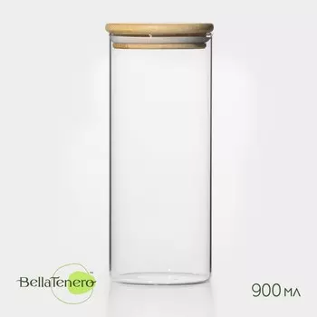 Банка для сыпучих «Эко», 900 мл, 8.520.5 см, с бамбуковой крышкой, стекло, прозрачная
