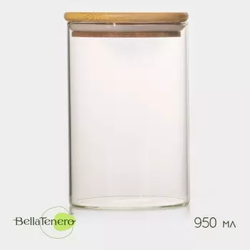 Банка для сыпучих BellaTenero «Эко», 950 мл, 1015.5 см, с бамбуковой крышкой, стекло, прозрачная