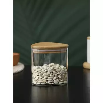 Банка стеклянная для сыпучих продуктов с бамбуковой крышкой BellaTenero «Эко. Треугольник», 500 мл, 1010,8 см