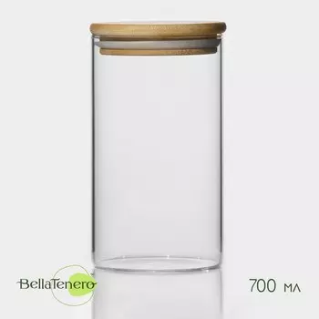 Банка для сыпучих продуктов BellaTenero «Эко», 700 мл, 8.515.5 см, с бамбуковой крышкой, стекло, прозрачная