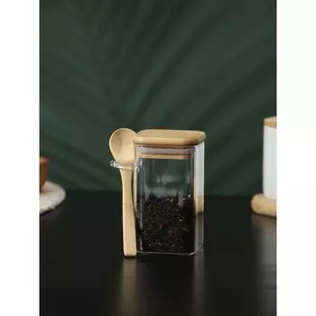 Банка для сыпучих BellaTenero «Эко», 500 мл, 10.58.210.5 см, с бамбуковой крышкой и ложкой, стекло, прозрачная