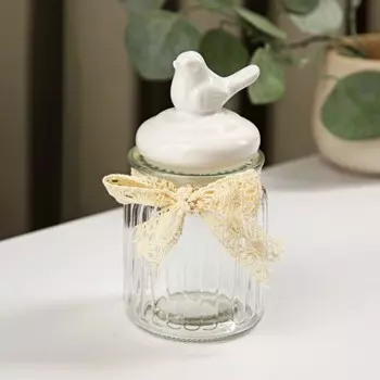 Банка для сыпучих Доляна «Птичка», 300 мл, с керамической крышкой, стекло, прозрачная