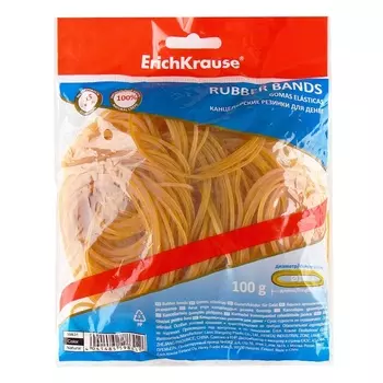 Банковская резинка, 100 г, ErichKrause, диаметр 60 мм, длина 100 мм, 100% каучук, пакет с европодвесом, натуральный цвет