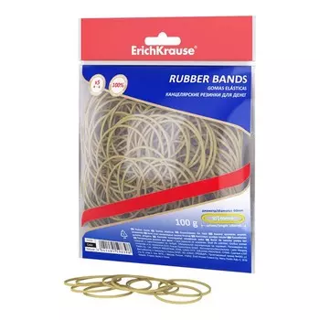 Банковская резинка, 100 г, ErichKrause, диаметр 60 мм, длина 100 мм, 100% каучук, ZIP-пакет с европодвесом, натуральный цвет