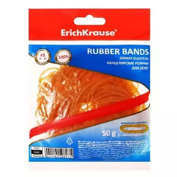 Банковская резинка, 50 г, ErichKrause, диаметр 60 мм, длина 100 мм, 100% каучук, пакет с европодвесом, натуральный цвет